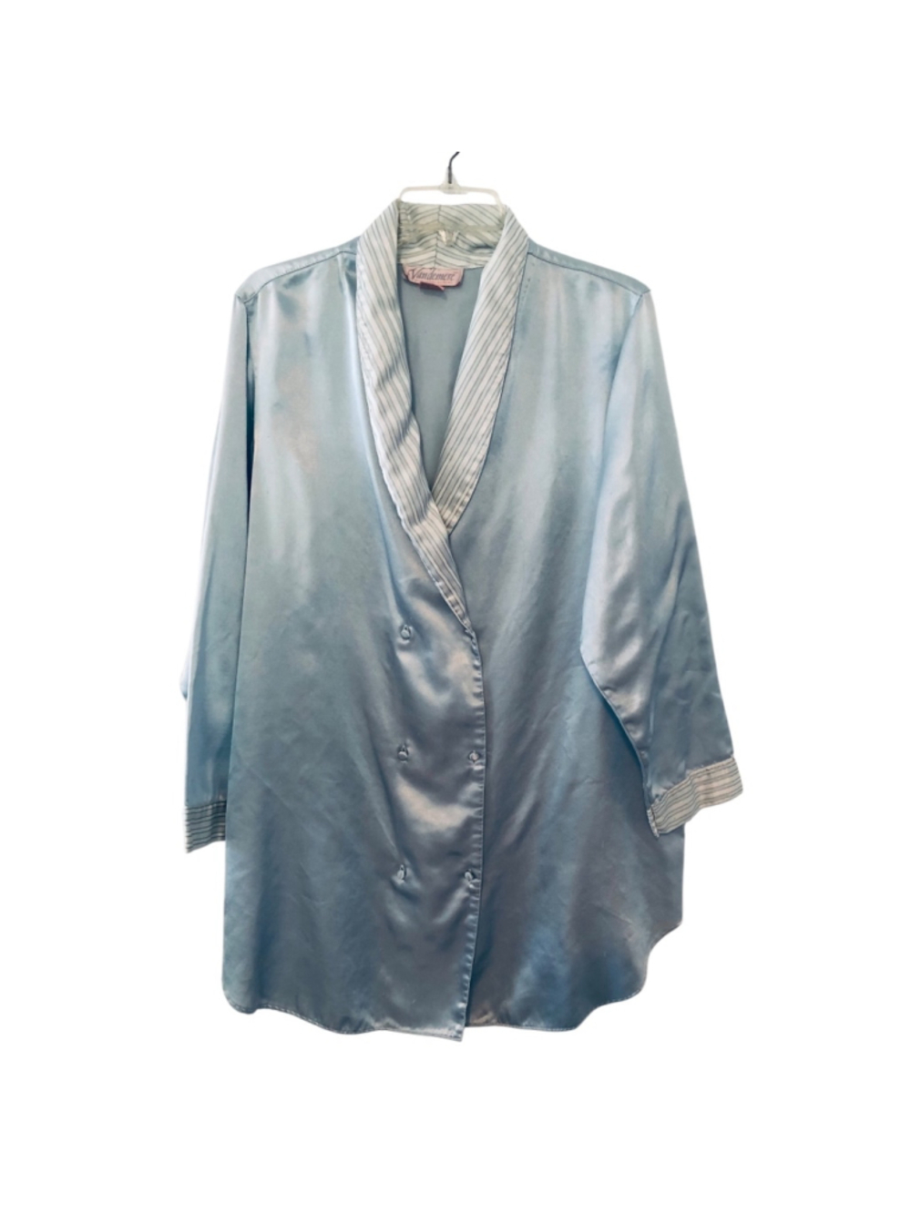 Vintage Vandemere Satin-Feel Night Shirt Size M Baby Blue Victorian Duster Cozy